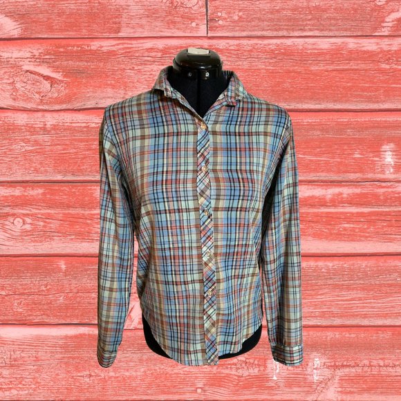 Vintage 1980's Plaid Button Down Shirt Lightweight Step Up Brand Western S/M - Picture 1 of 5